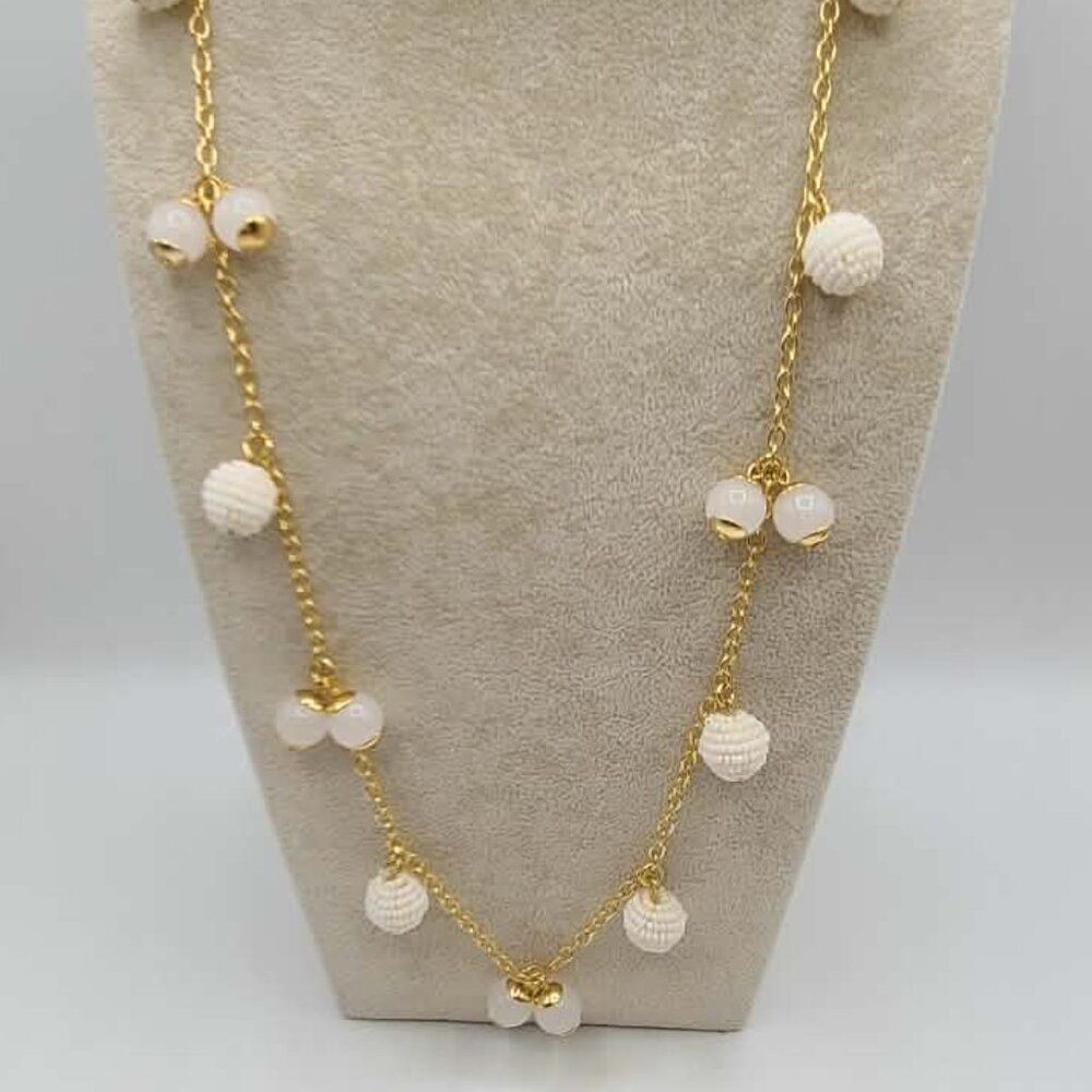 J Crew Gold Tone White Orb Station Necklace NWT!